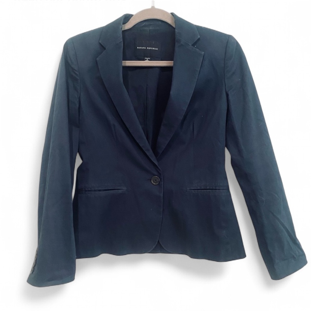 BANANA REPUBLIC NAVY BLUE STRUCTURED STRETCH BLAZER SUIT JACKET SIZE 2